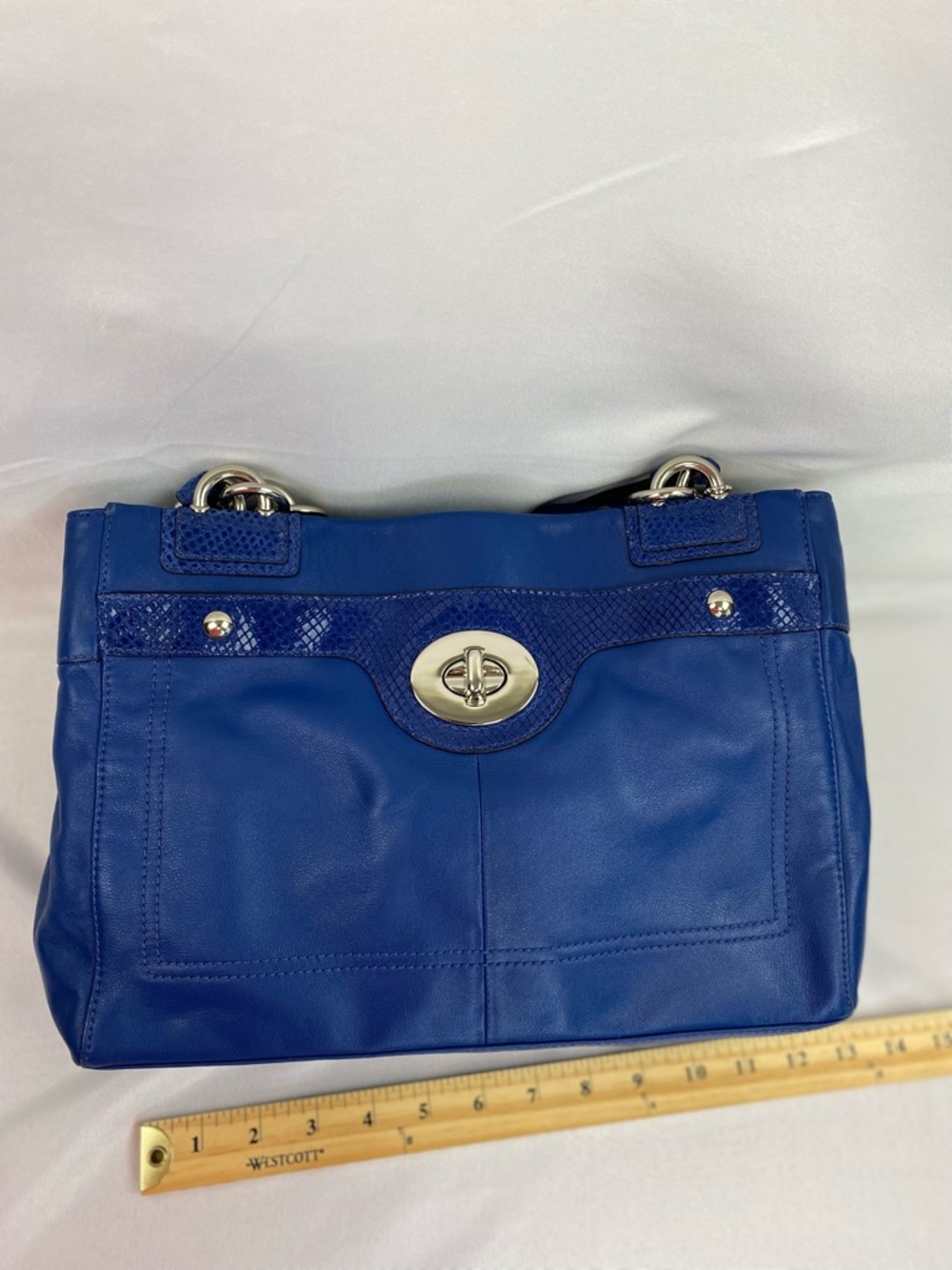 Vintage Coach Soft Leather Cobalt Blue Double Handle Penelope Handbag Bag Purse - Picture 9 of 16